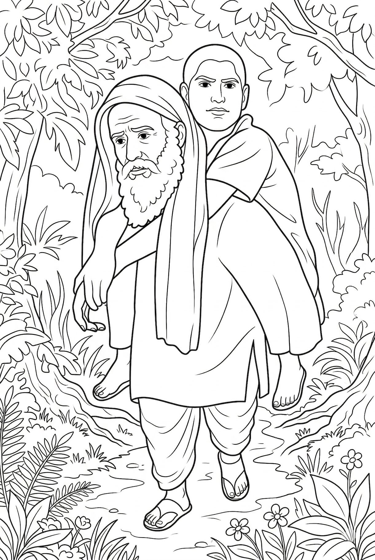 Bhagat Puran Singh Ji carrying Piara Singh — Coloring Sheet