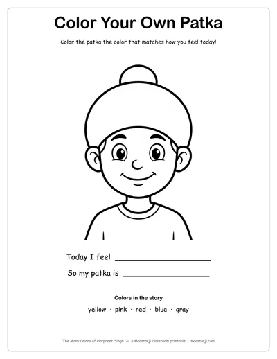 Color Your Own Patka — Sikh Life & People printable Sikh coloring page