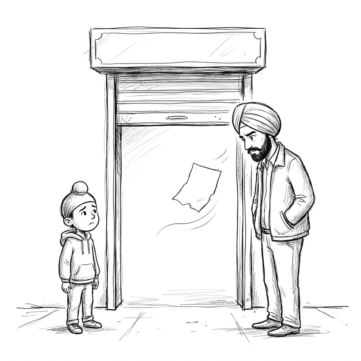 Fateh Singh looking at the empty doorway with Dad