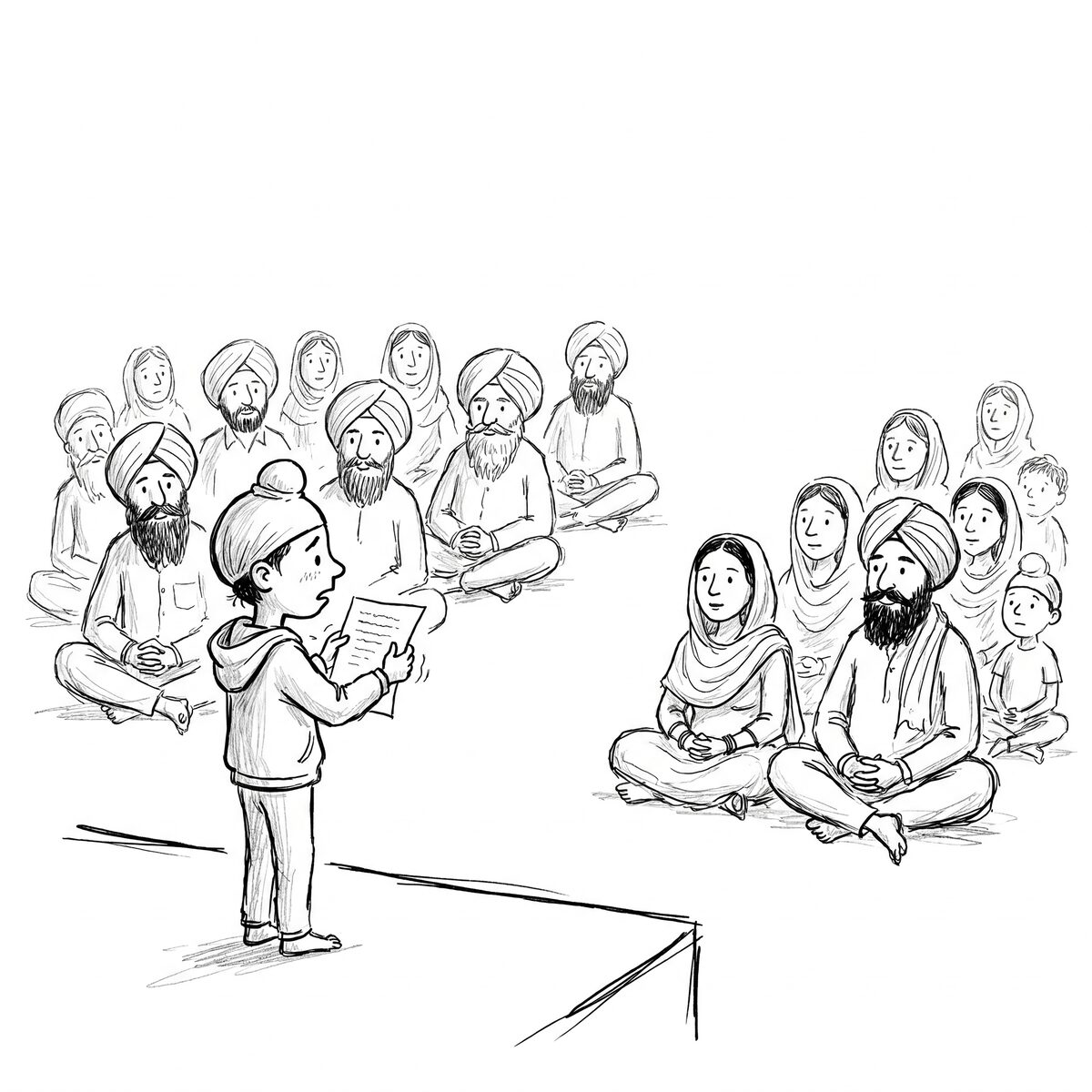 Fateh Singh making an announcement to the sangat at the Gurdwara