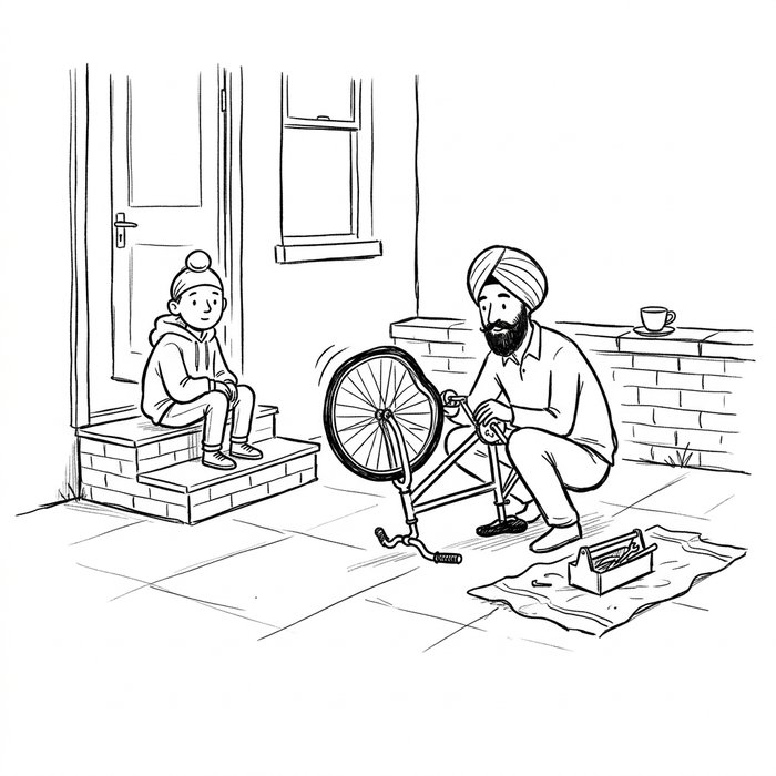 Fateh Singh listening to the tapping sound from the garden