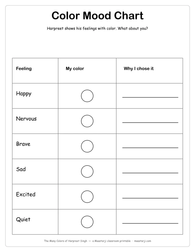 Color Mood Chart worksheet