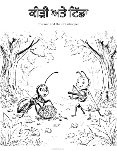 The Ant and the Grasshopper coloring sheet preview