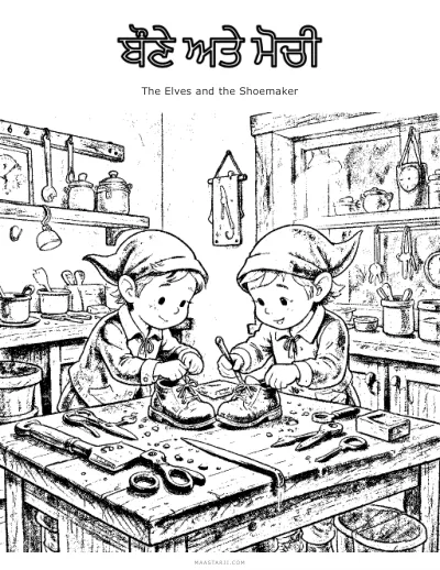 The Elves and the Shoemaker coloring sheet preview