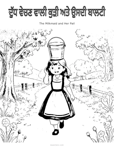 The Milkmaid and Her Pail coloring sheet preview
